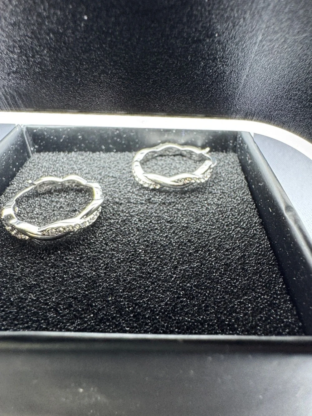 Cate & Chloe Silver Tone Hoop Earrings Rhinestone Gift Box